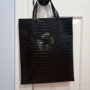 Forever21 black faux crocodile leather tote
